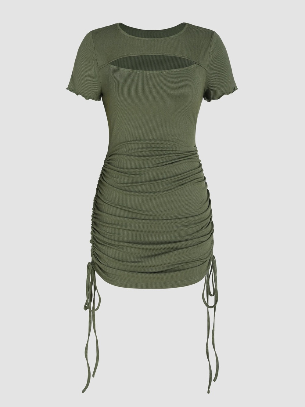 NWOT Cider Olive Ruched Side-Tie Short Sleeve Mini Dress